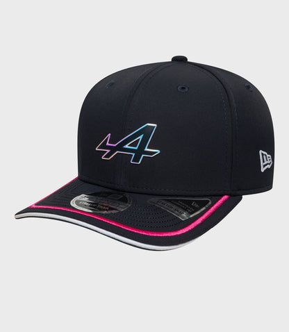 Navy 9Seventy stretch snap cap with colorful front logo and New Era emblem on the side