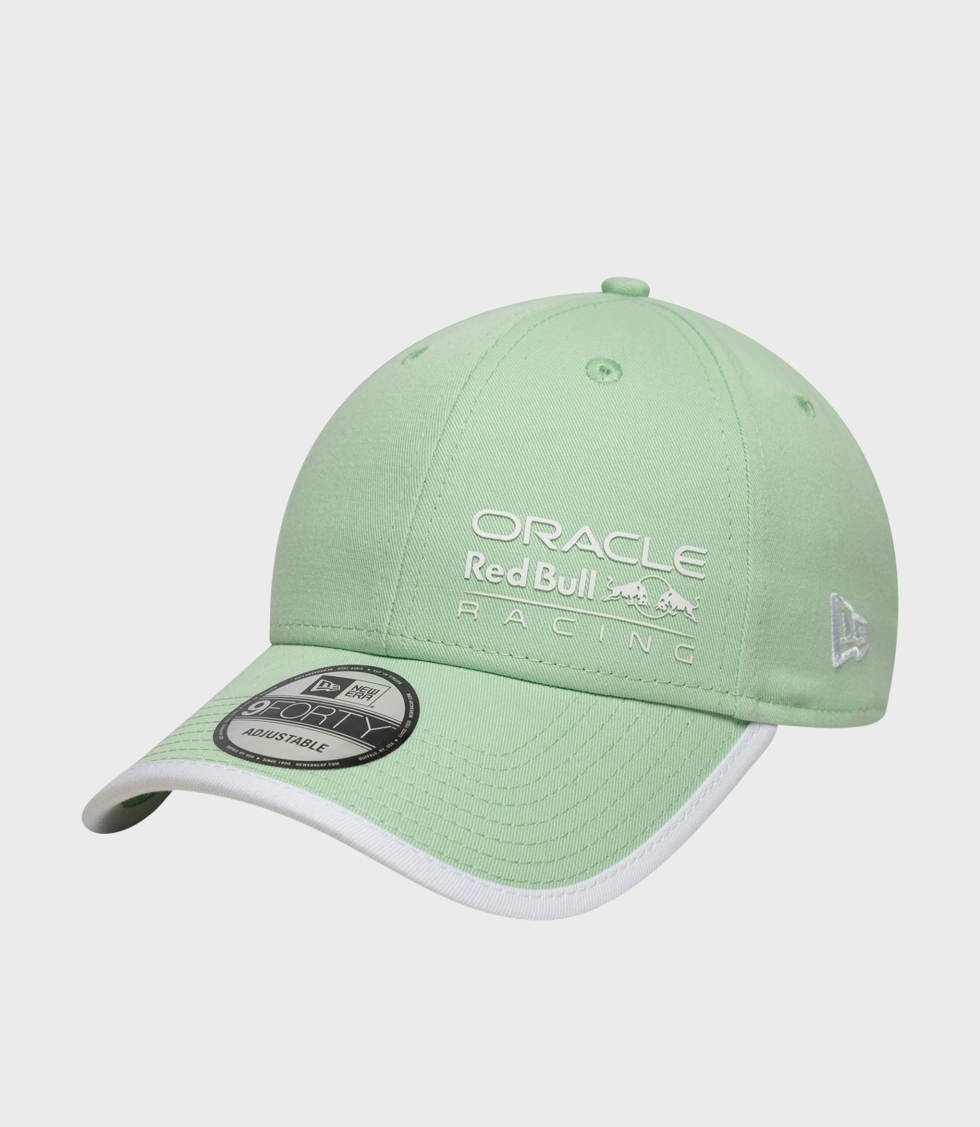 Pastel green cotton New Era 9Forty cap with Oracle Red Bull Racing Miami branding on the crown