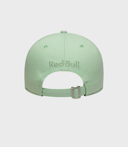Top view of pastel green cap with crown button and ventilation eyelets