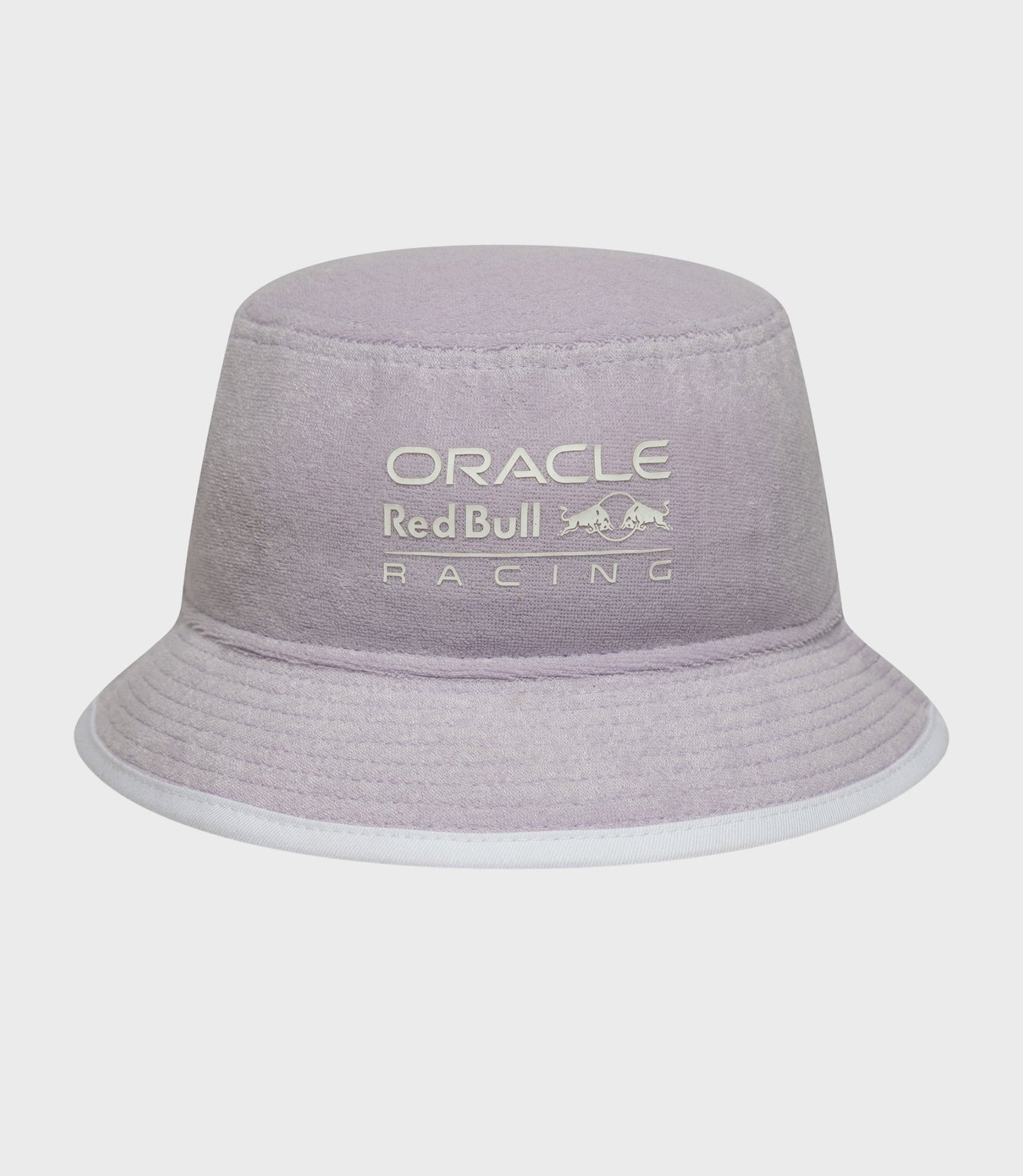 Pastel purple taper bucket hat with velvet crown and Oracle Red Bull Racing branding.