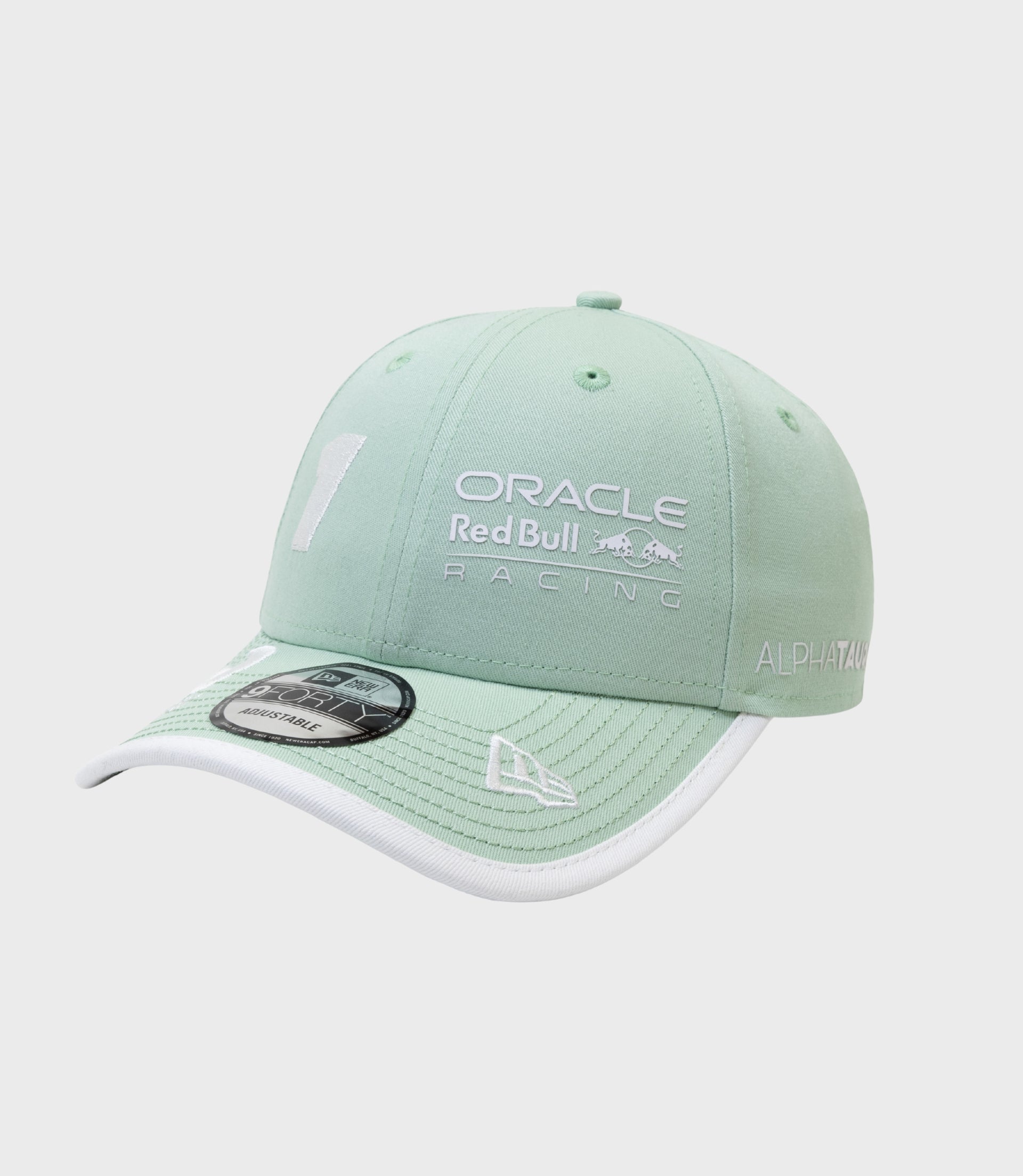 Pastel green 9Forty cap with Oracle Red Bull Racing branding on the front panel and a white brim edge