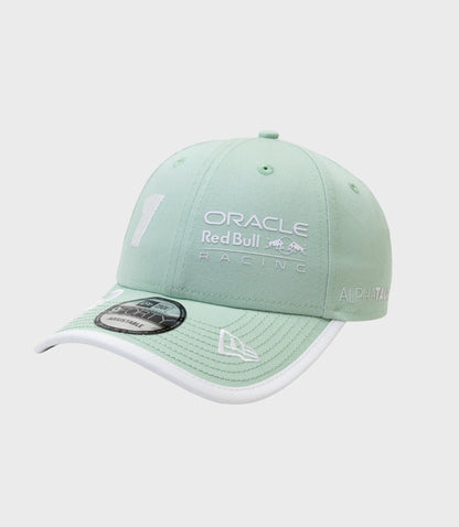 Pastel green 9Forty cap with Oracle Red Bull Racing branding on the front panel and a white brim edge