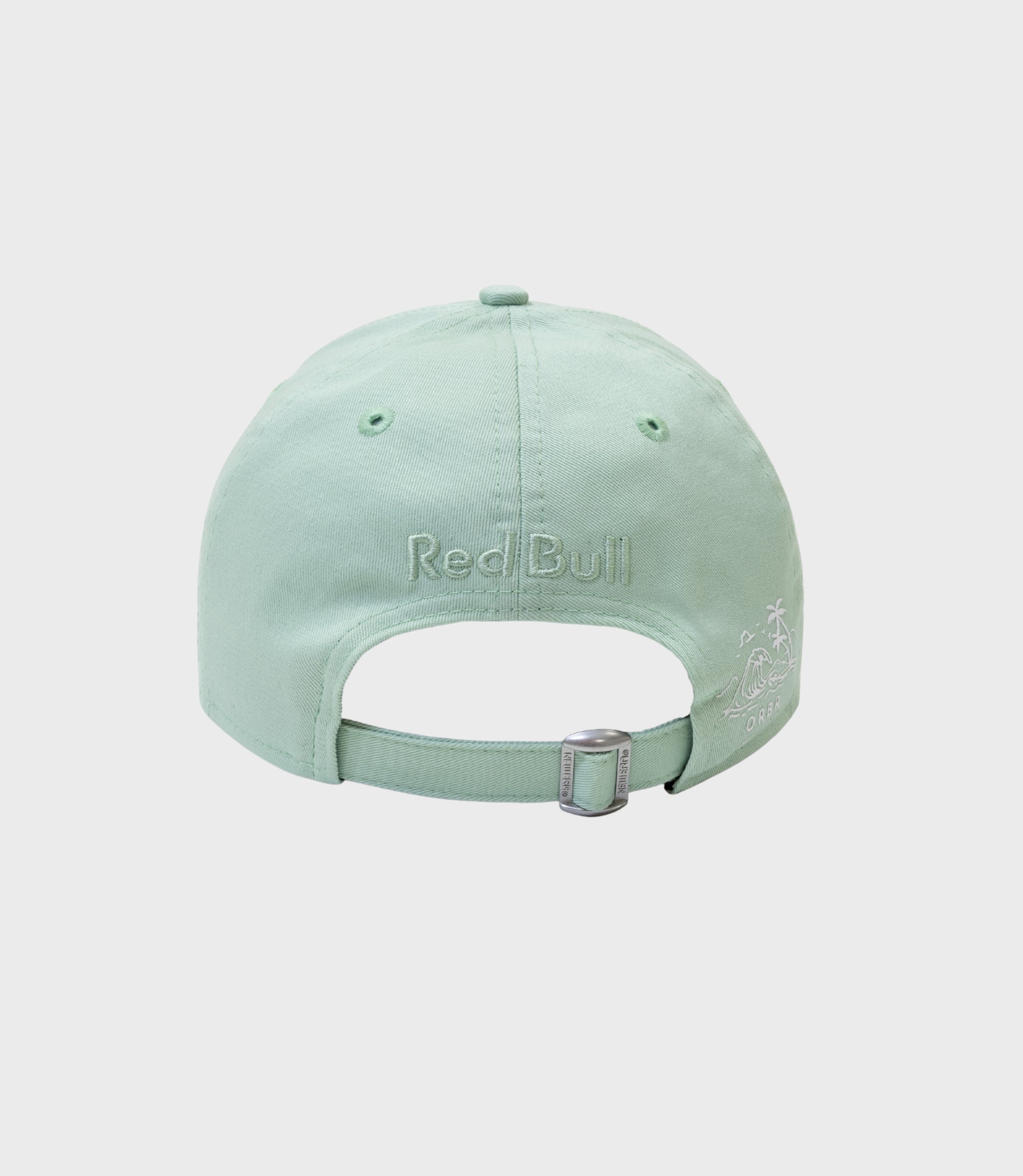 Front view of pastel green 9Forty cap showing curved brim and circular 9FORTY ADJUSTABLE sticker on the brim