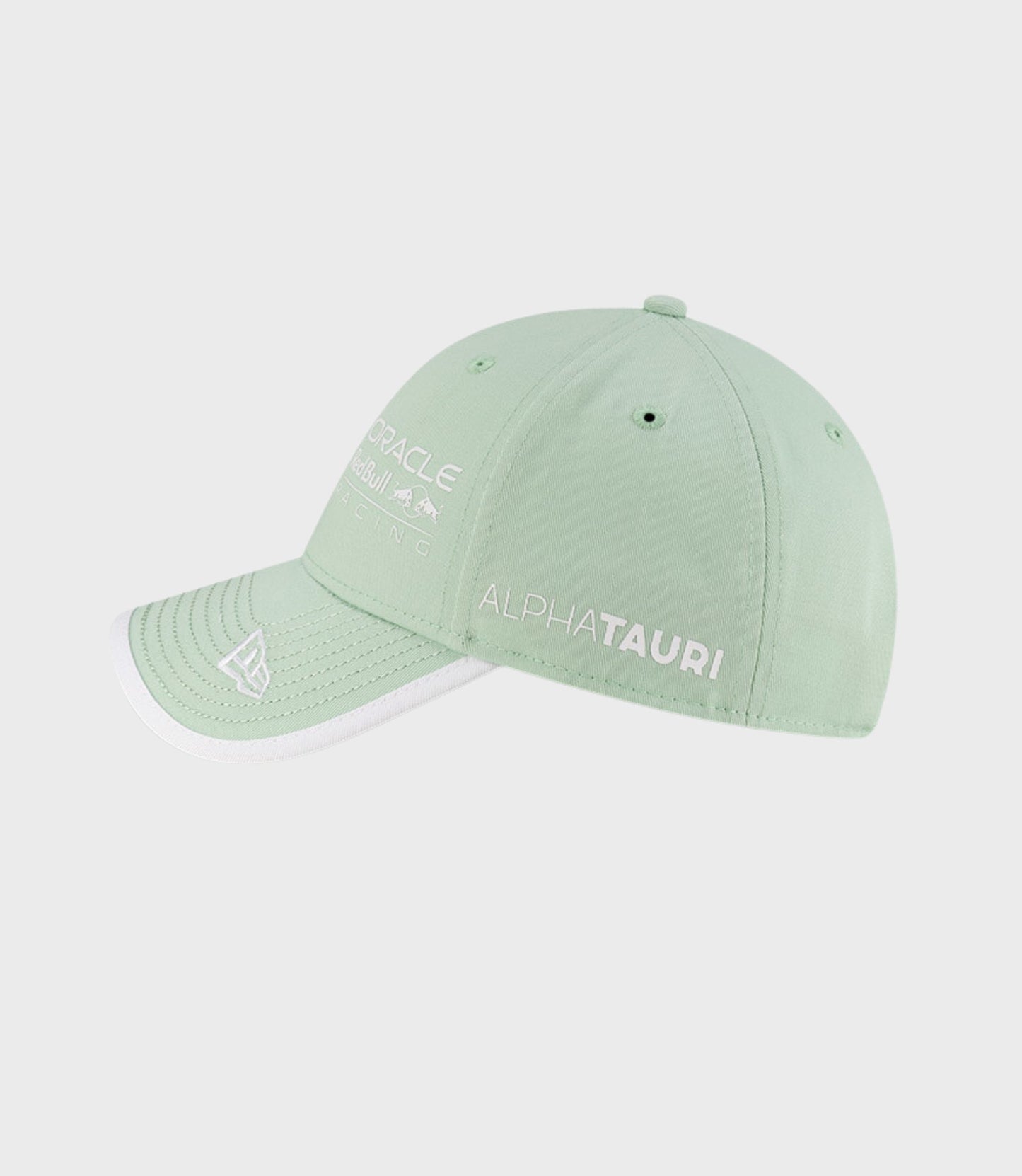 Pastel green New Era 9Forty cap from Oracle Red Bull Racing Miami line with crown and top button