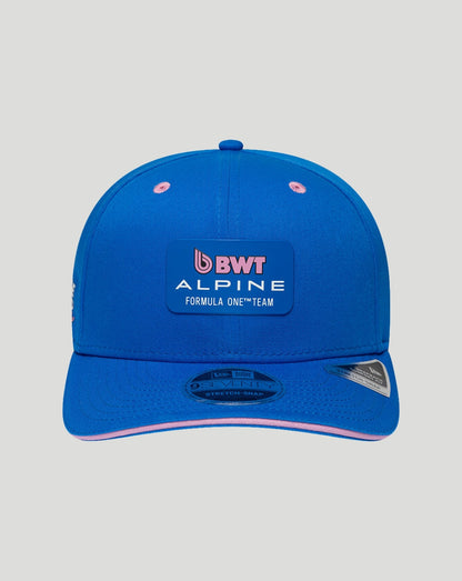 Blue New Era 9Seventy cap with BWT Alpine logo patch and pink inner visor