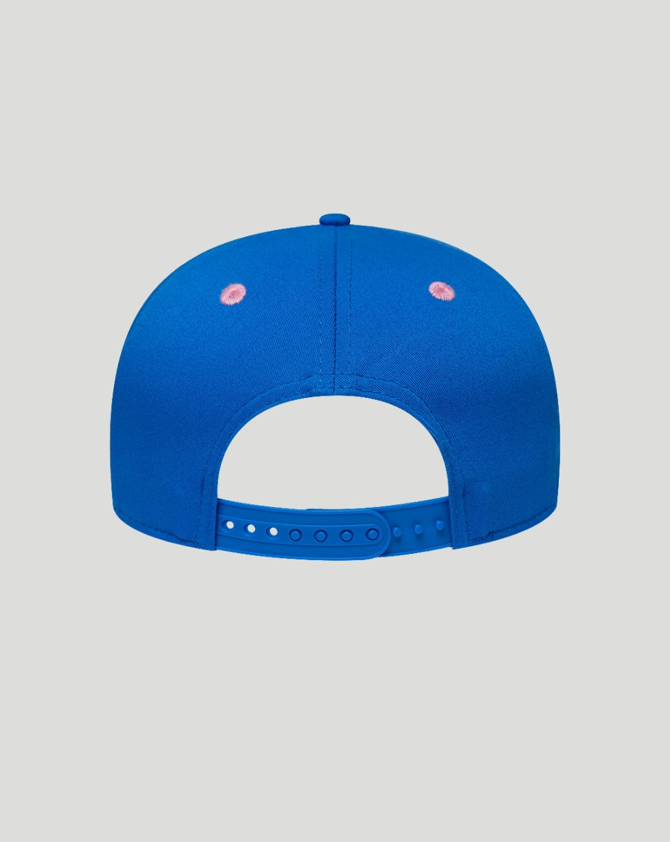 Rear view of blue New Era 9Seventy cap with adjustable stretch-snap closure