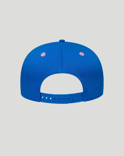 Rear view of blue New Era 9Seventy cap with adjustable stretch-snap closure