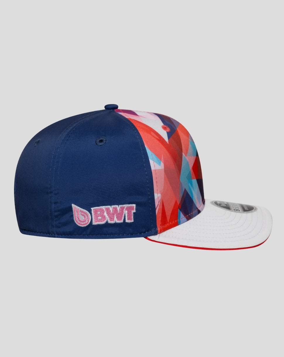 Right side view of New Era Alpine Silverstone 9Seventy cap with colorful crown and A logo on the front panel