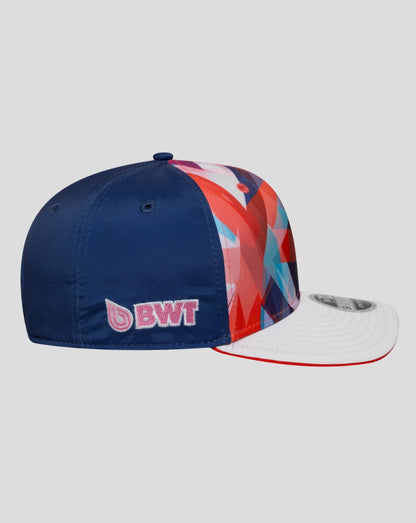 Right side view of New Era Alpine Silverstone 9Seventy cap with colorful crown and A logo on the front panel