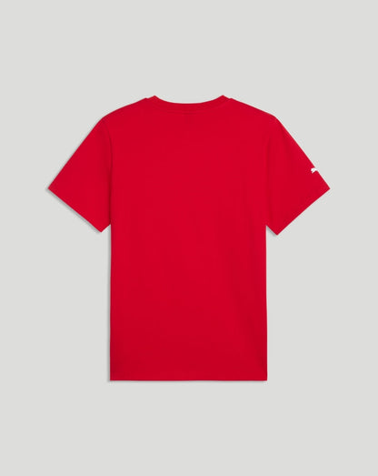 Back view of red Rosso Corsa Scuderia Ferrari T shirt with small white Puma logo on sleeve