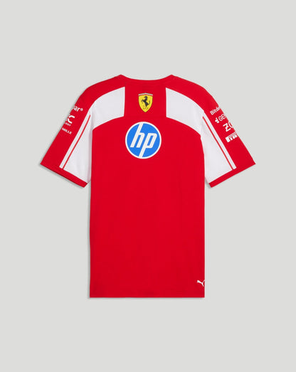 Red Scuderia Ferrari team T shirt with white panels and HP sponsor logo on the back, Ferrari crest at the top back