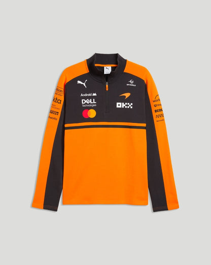 Papaya and black McLaren Team Half-Zip Sweatshirt front view with sponsor logos