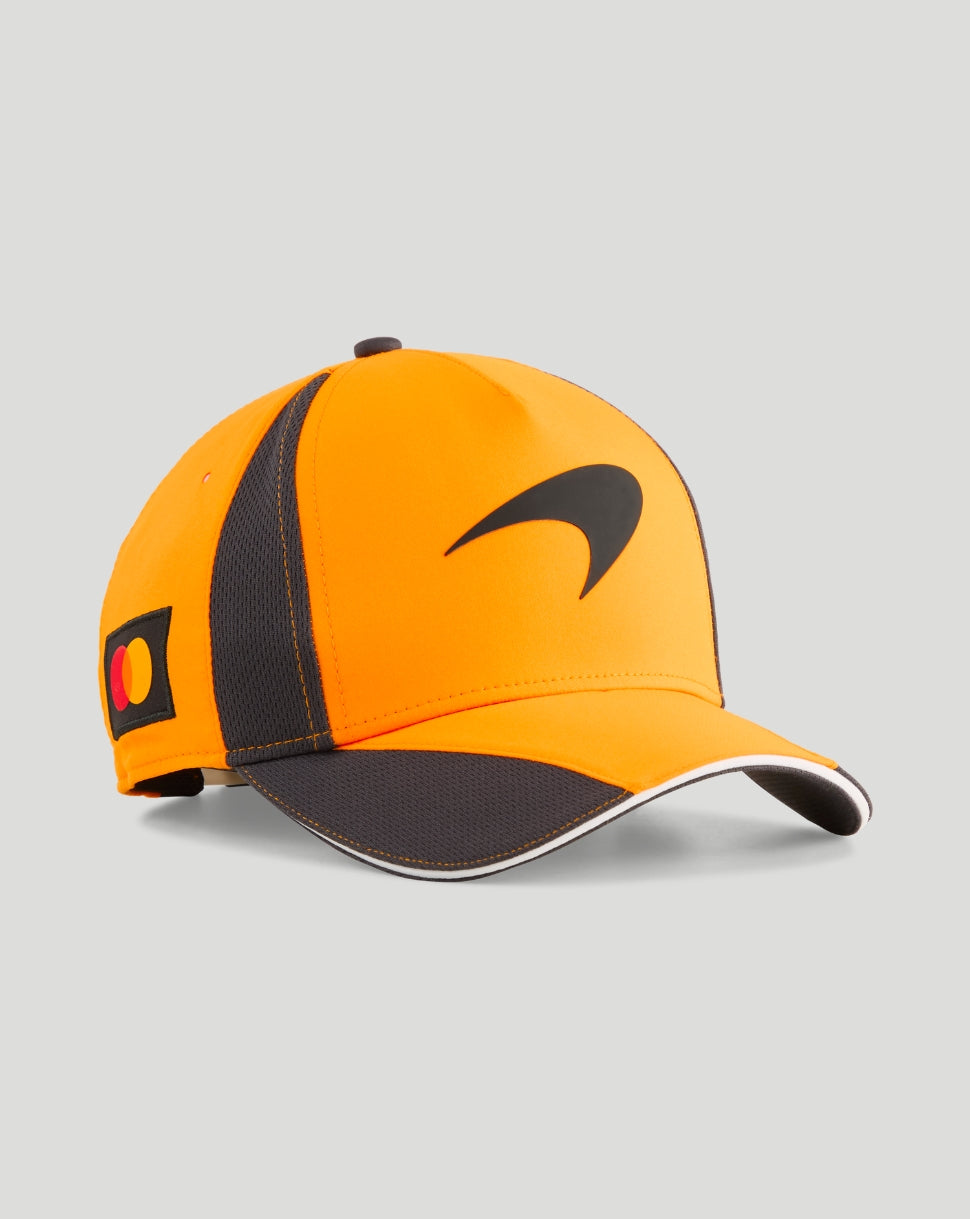 Junior papaya orange cap with curved black brim and white Puma logo on the front panel