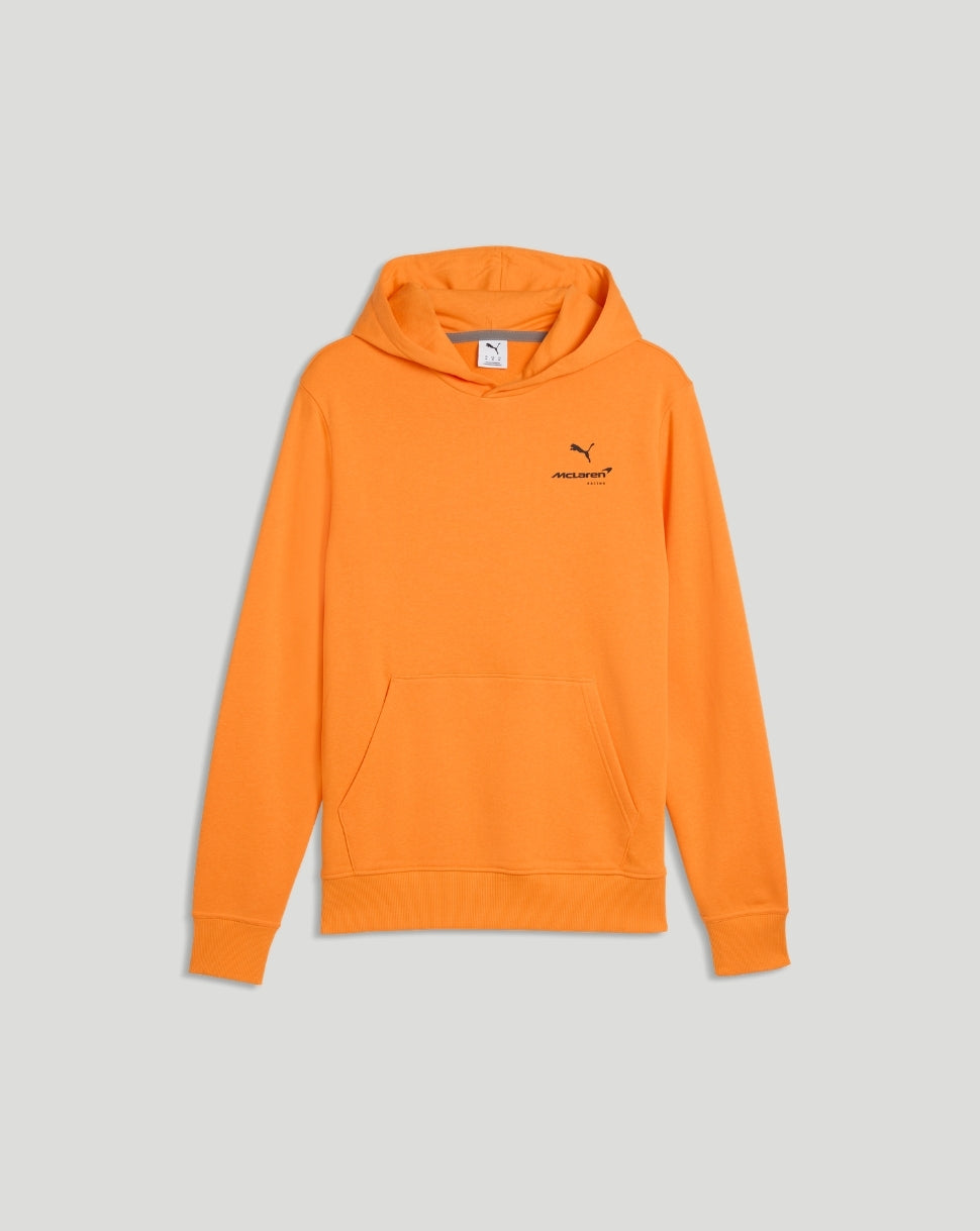 Papaya orange McLaren Essentials Hoodie front view with chest logo and kangaroo pocket.
