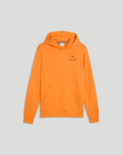 Papaya orange McLaren Essentials Hoodie front view with chest logo and kangaroo pocket.