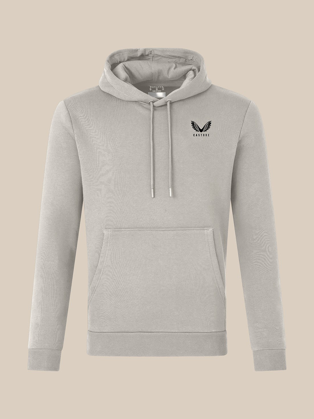 Front view of marl grey lifestyle hoodie with drawstring hood and kangaroo pocket