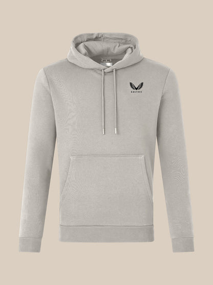 Front view of marl grey lifestyle hoodie with drawstring hood and kangaroo pocket