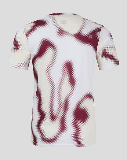 Back view of West Ham 24/25 White Warm Up Jersey with burgundy abstract dot pattern