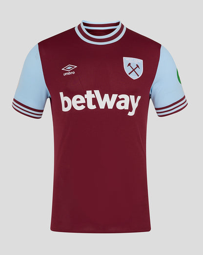 West Ham United 24/25 home burgundy jersey with light blue sleeves and large Betway sponsor across the front