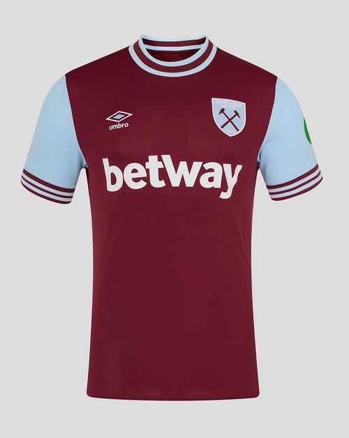 West Ham United 24/25 home burgundy jersey with light blue sleeves and large Betway sponsor across the front