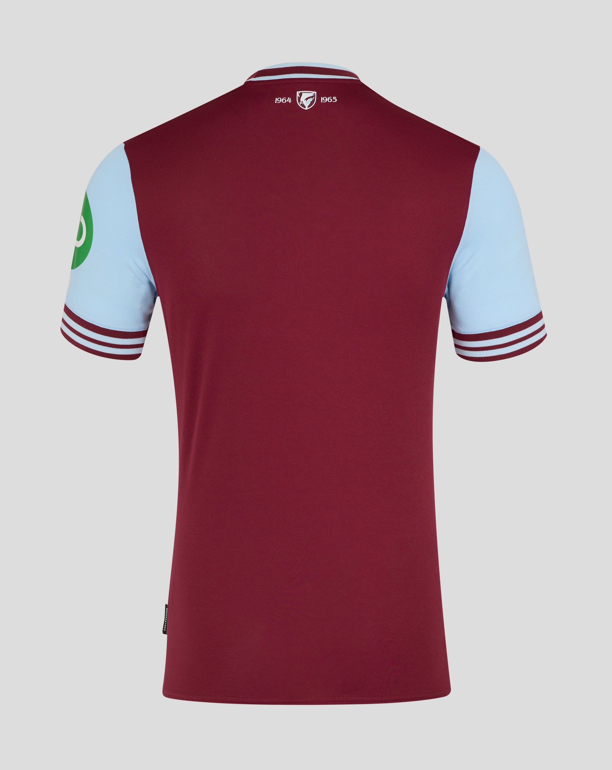 Back view of burgundy West Ham 24/25 home jersey with a neck anniversary graphic reading 1964 1965.