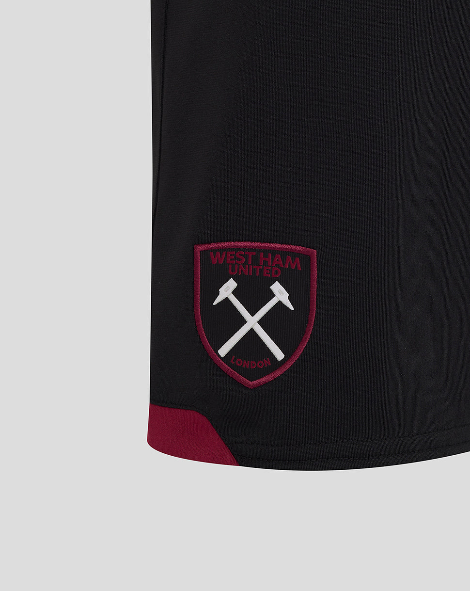 West Ham United crest on black shorts with red hem accent