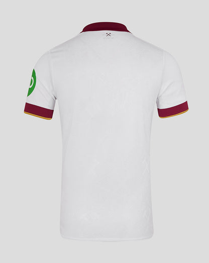 Back view of white West Ham United 24/25 third jersey with maroon collar trim and subtle textured pattern