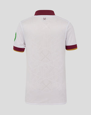 Back view of West Ham 24/25 Junior Third Jersey short sleeve white with maroon collar and subtle geometric pattern