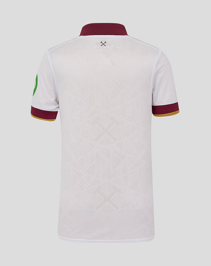 Back view of West Ham 24/25 Junior Third Jersey short sleeve white with maroon collar and subtle geometric pattern