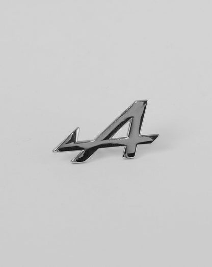 Silver nickel BWT Alpine Formula One Team pin badge featuring the 44 emblem