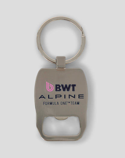 Metal BWT Alpine Formula One Team keyring with built in bottle opener
