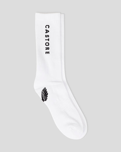 White Cushioned Crew Sock with CASTORE branding and a leaf logo near the heel