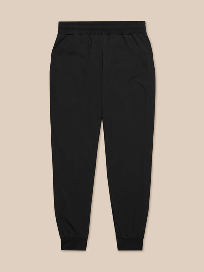 Flow Training Joggers in black front view with an elastic waistband and cuffed ankles