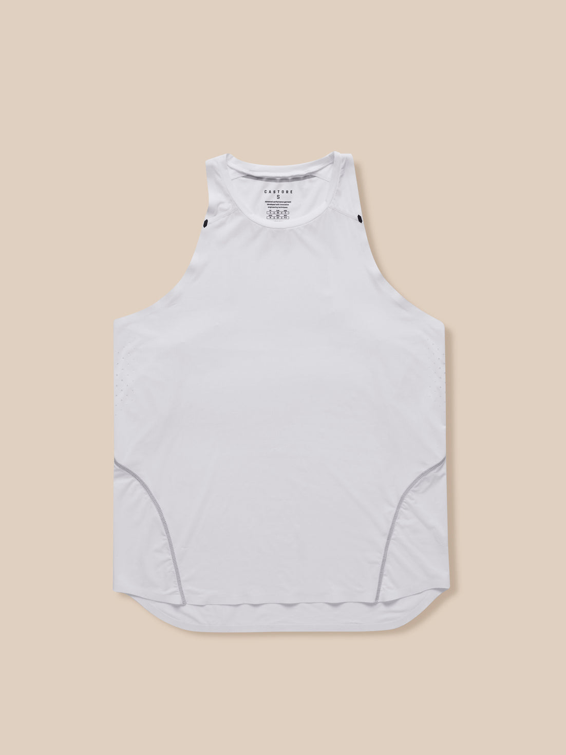 White Zone Training Tank Top laid flat showing back view with Castore branding at center back.