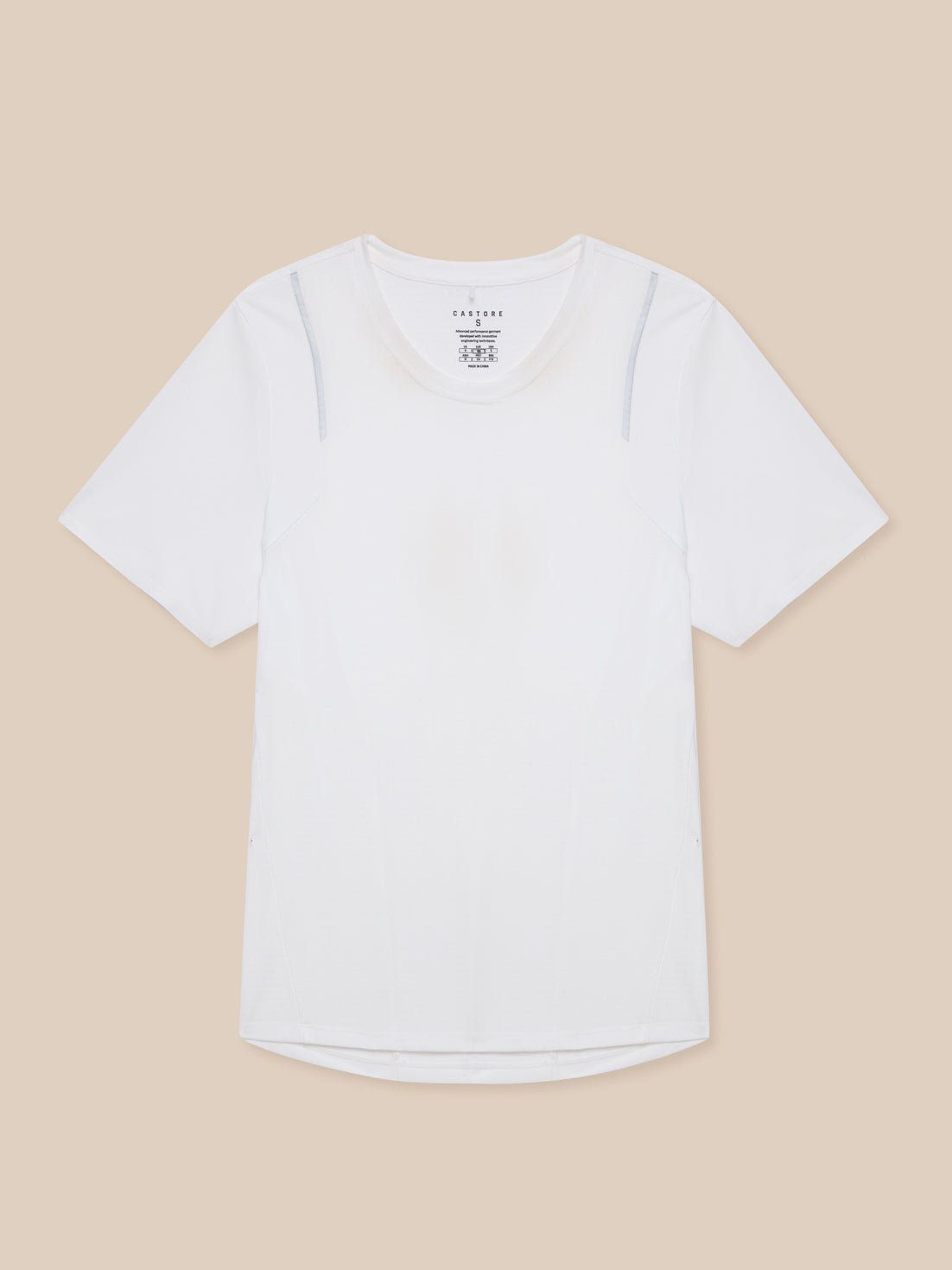 White women's Apex training T shirt with aero mesh panels and dropped hem