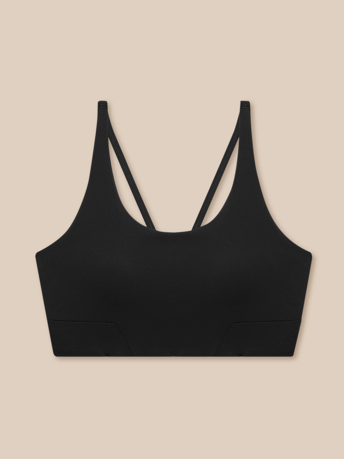 Back view of a black Flow Training Sports Bra showing dual thin straps.