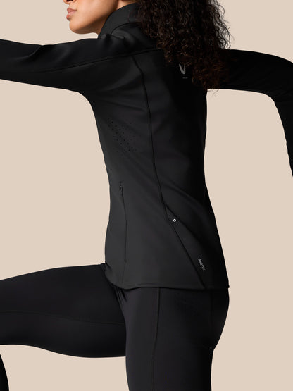 Back view of Zone Training Top Black jacket showing a perforated side panel and small logo.