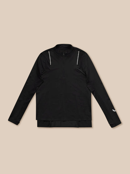 Black Apex Training long sleeve top with funnel collar and reflective chest trim.