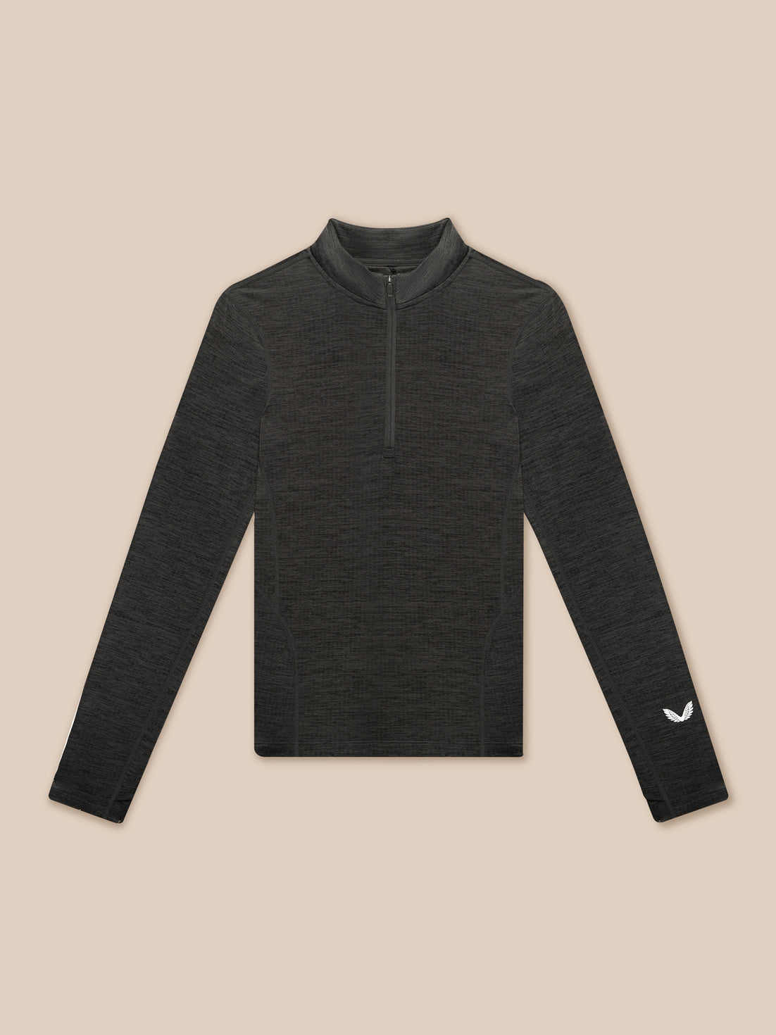Dark heather Flow Training fleece half zip top with funnel collar and Castore logo on left sleeve.