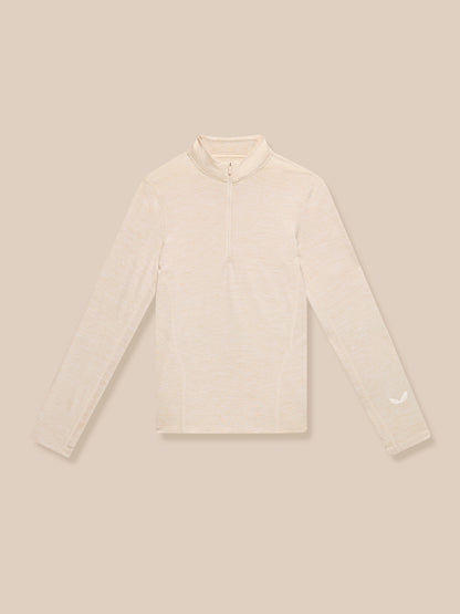Beige Flow Training fleece half zip top with funnel collar and front zipper, Castore logo on left sleeve.