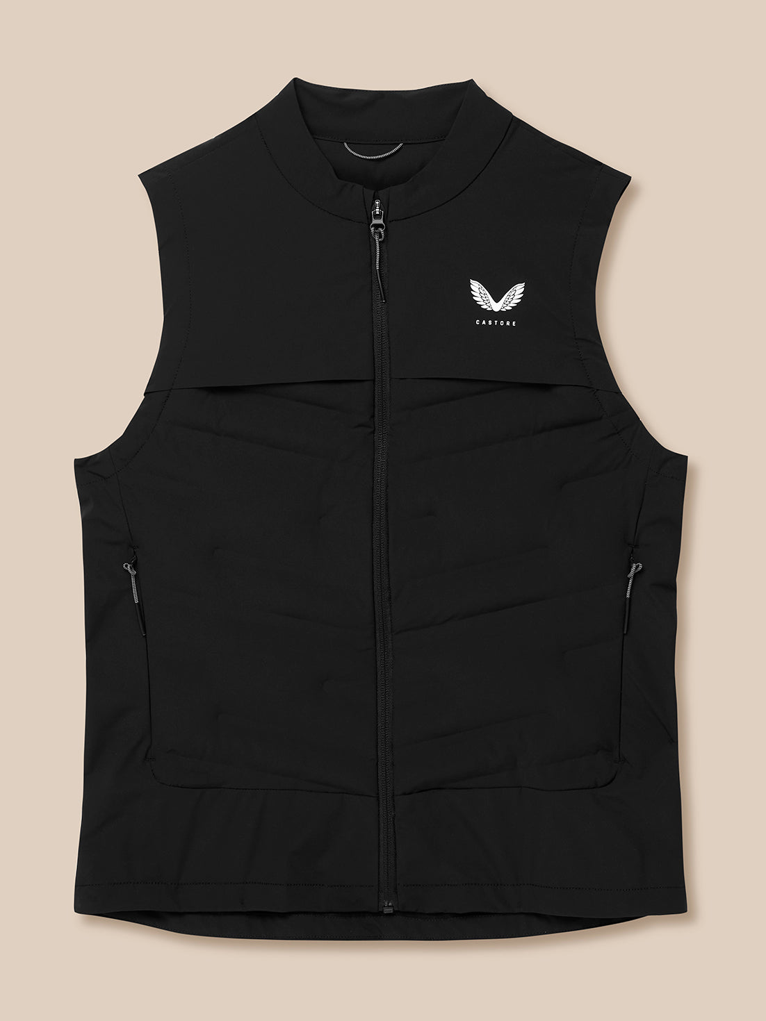 Black Zone Training Gilet with full zip front, quilted panels and zip pockets, Castore logo on the chest.
