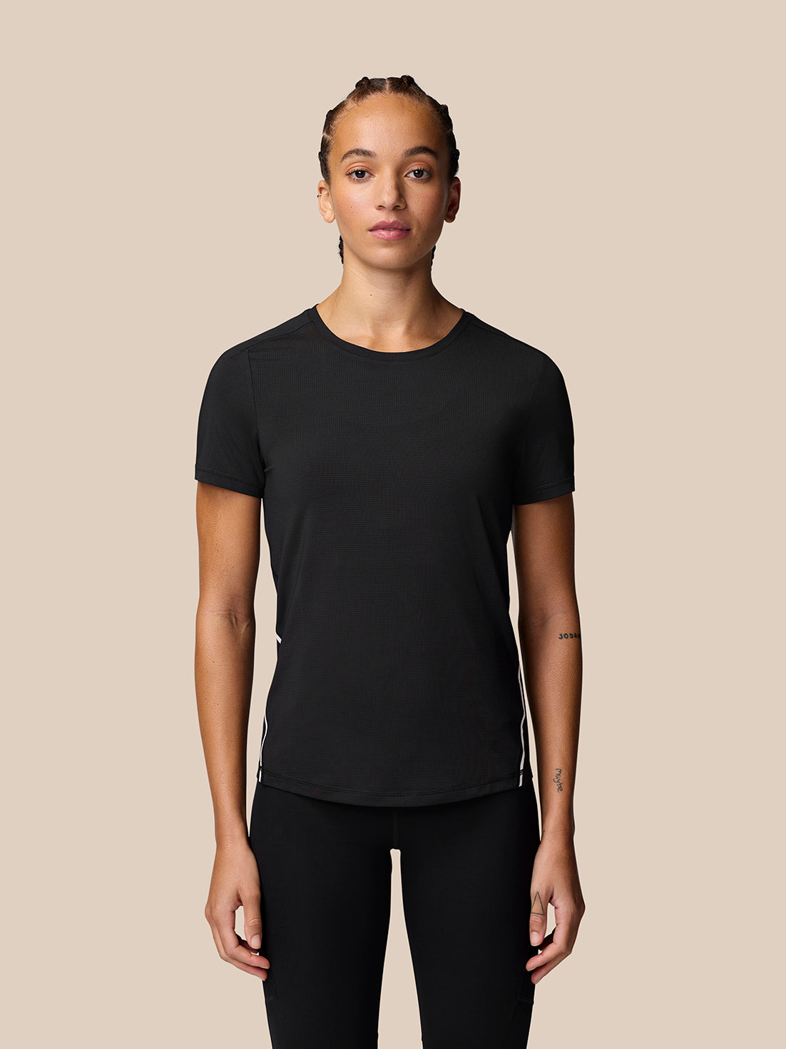 Front view of a model wearing Apex Training T-Shirt in black with a crew neck