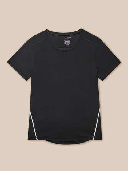 Black Apex Training T-Shirt close-up showing textured panels and crew neckline