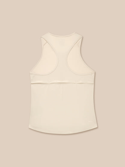 Front view of stone Adapt Training Tank Top with crew neckline and smooth fabric.