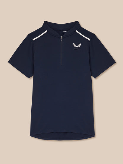 Pinnacle Polo in Midnight Navy with white shoulder piping and Castore logo on chest