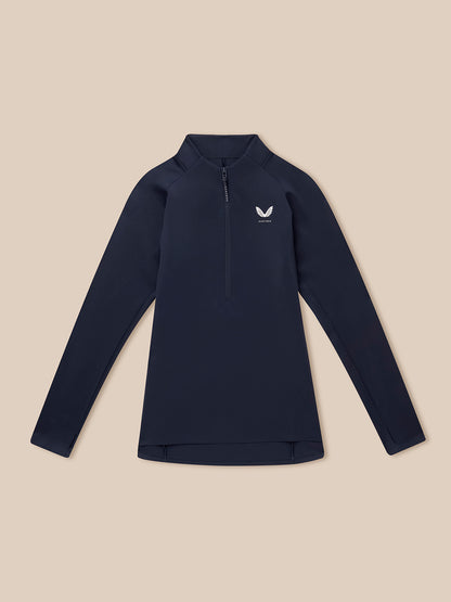 Midnight navy Golf Pinnacle LVS ½ Zip Top laid flat with front zip and small chest logo