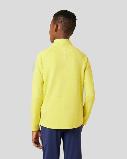 Back view of bright yellow Citrus Junior Standard 1/4 Zip with vertical branding along the upper back.