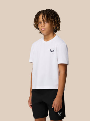 Junior Adapt Short Sleeve T Shirt in white with reflective Castore logo on left chest