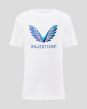 Majesticks Junior Graphic T-Shirt in white with bold multicolored winged logo on the chest