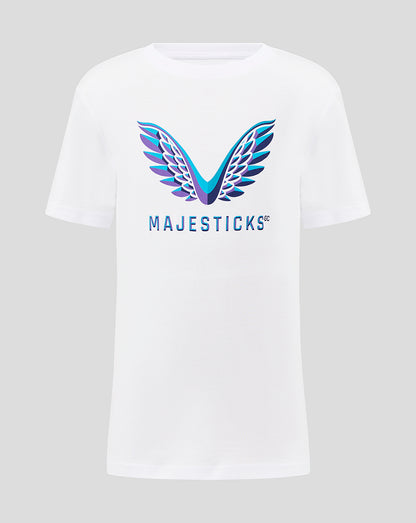 Majesticks Junior Graphic T-Shirt in white with bold multicolored winged logo on the chest